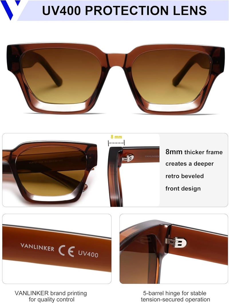 VANLINKER Thick Square Sunglasses for Men Women Retro Chunky Rectangle Shades UV400 Protection VL9731 - Image 4